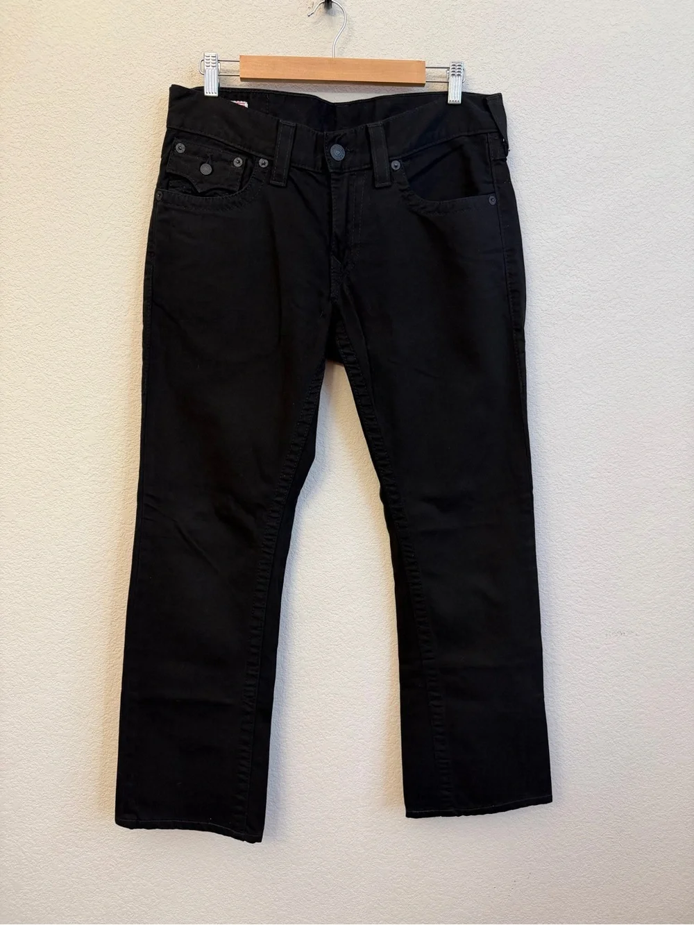 True Religion Men's Ricky Black Straight Jeans flap pockets Sz 33x29 **READ**